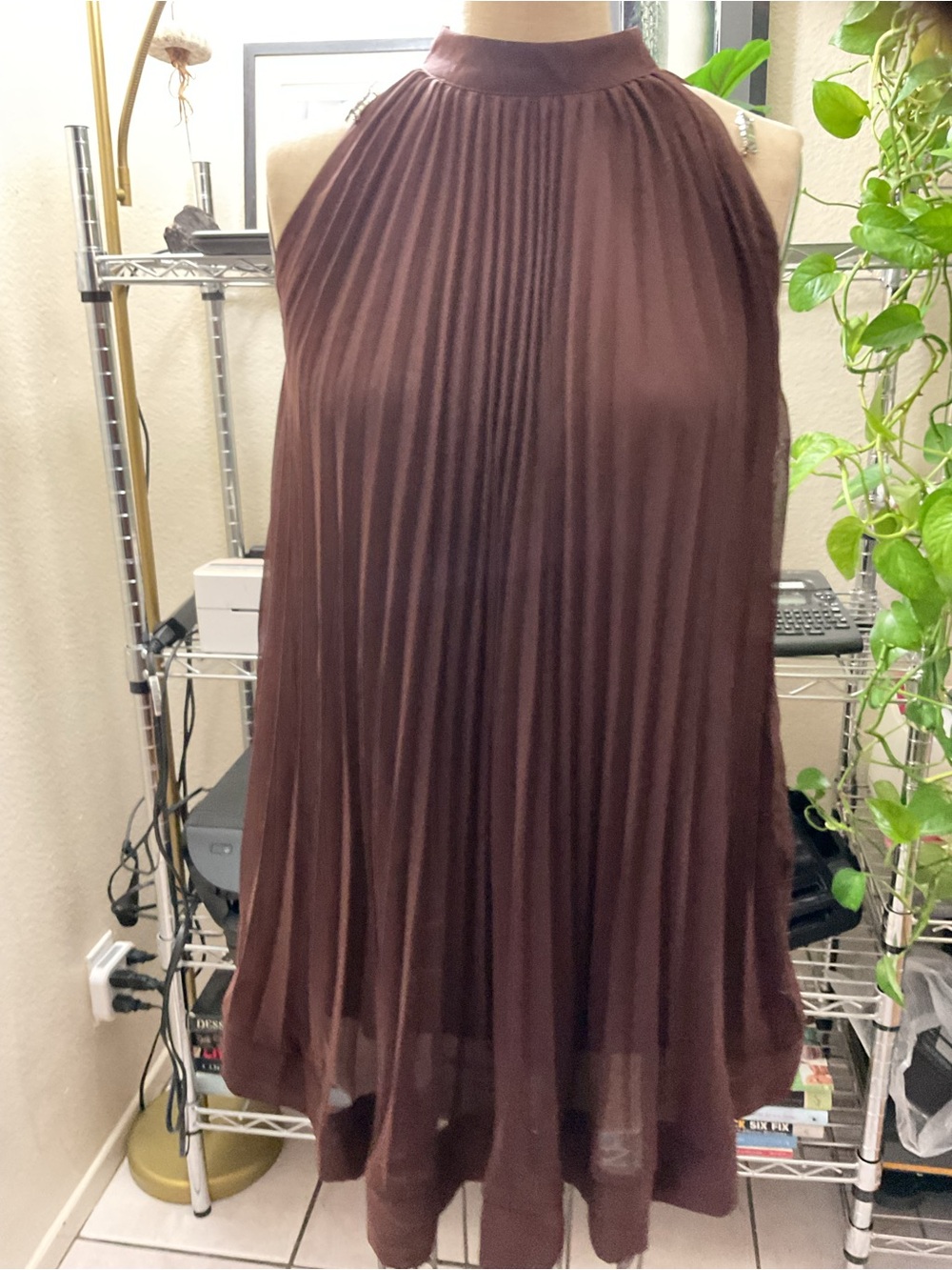 💜💜💜Scarlett Chocolate Brown One-Shoulder Pleated Dress